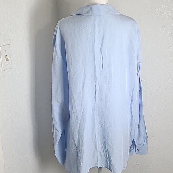 Calvin Klein Light Blue Longsleeve Top with Lace-up Front, Size 2X - Picture 8 of 10